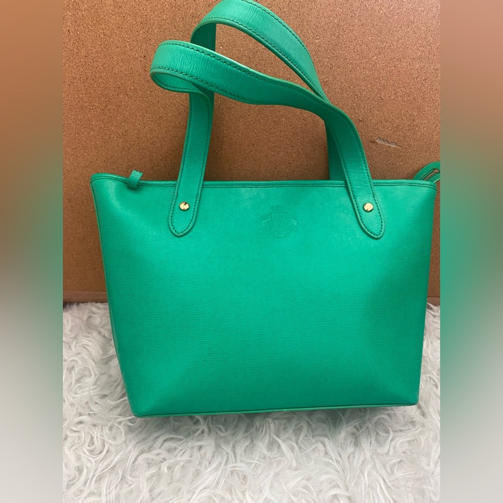 Lauren Ralph Lauren Green Leather Tote Handbag